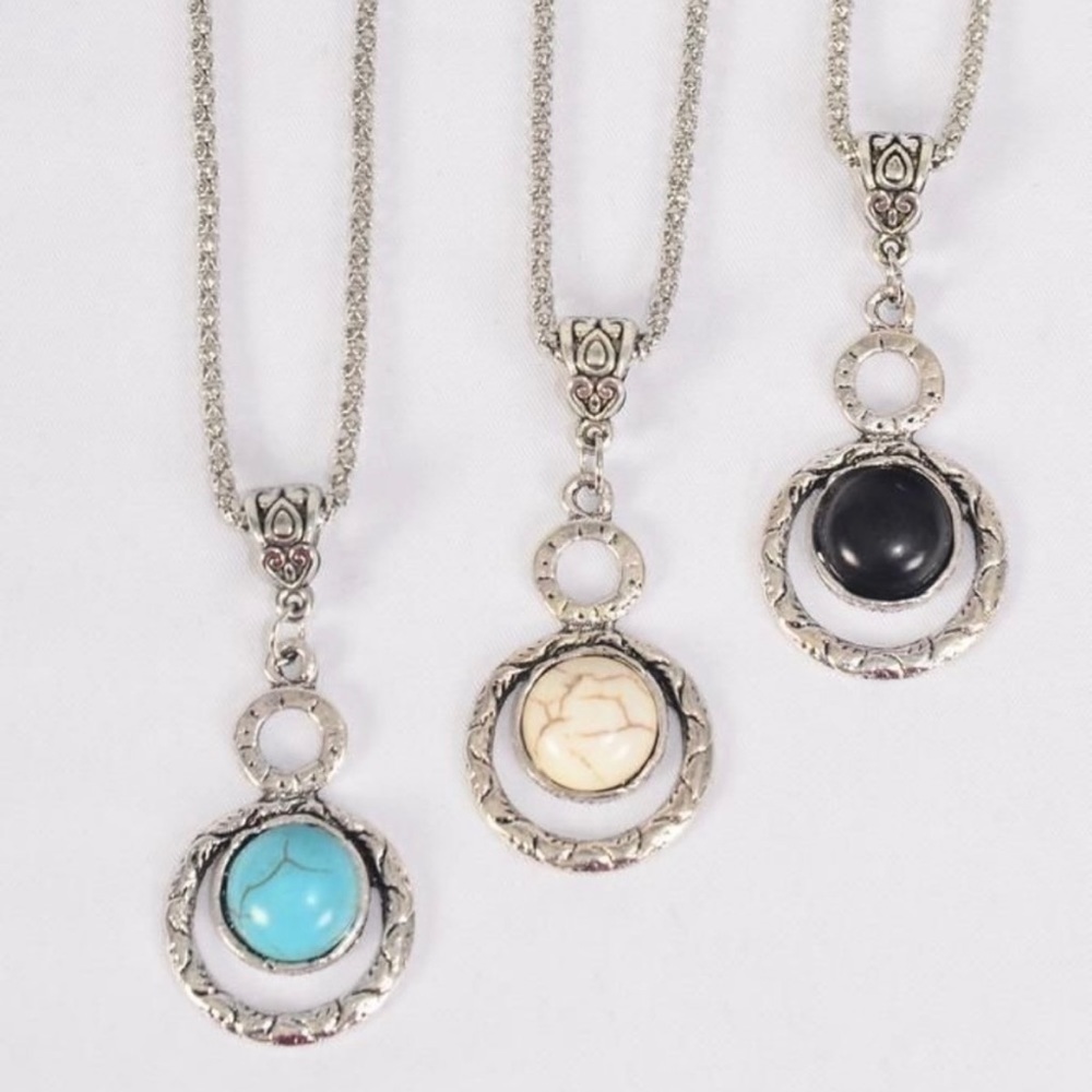 Antique vintage style round dangle semi precious stone necklaces